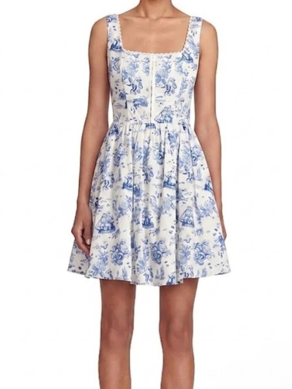 7For All Mankind Mermaid Marine Life Toile Linen Blend Mini Dress